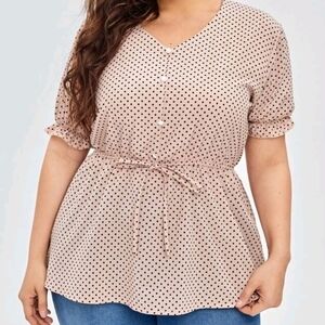 SHEIN Plus Size 3X Polka Dot Button Detail Peplum Blouse Top. Brand New & Unused
